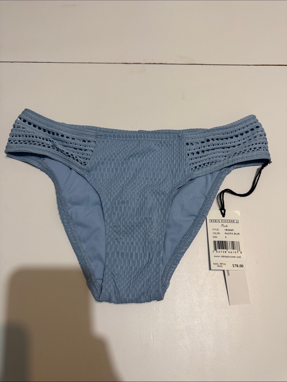 Robin Piccone Pacific Blue Crochet-Trim Bikini Bottom NWT size S